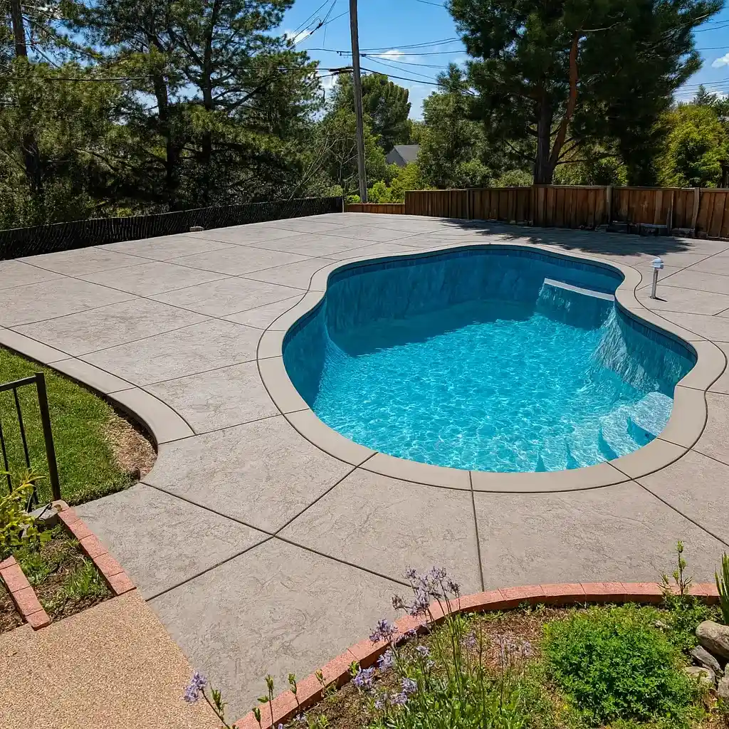 Finished MG Concrete patio surrounding a pool